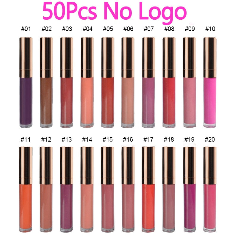 50 Uds., 30 colores, lápiz labial líquido mate resistente al agua, tinte de labios, brillo de labios mate, lápiz labial cosmético, brillo de labios de larga duración, logotipo personalizado