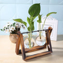 Glass Wood Vase Planter Terrarium Table Desktop Hydroponics Plant Bonsai Hanging Flower Pot with Wooden Tray Home Decoration
