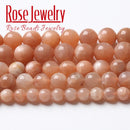 AAAAA Quality Natural Sunstone Quartz Peach Round Loose Beads 15" Strand 4 6 8 10 12 MM Pick Size For Jewelry Making Bracelet
