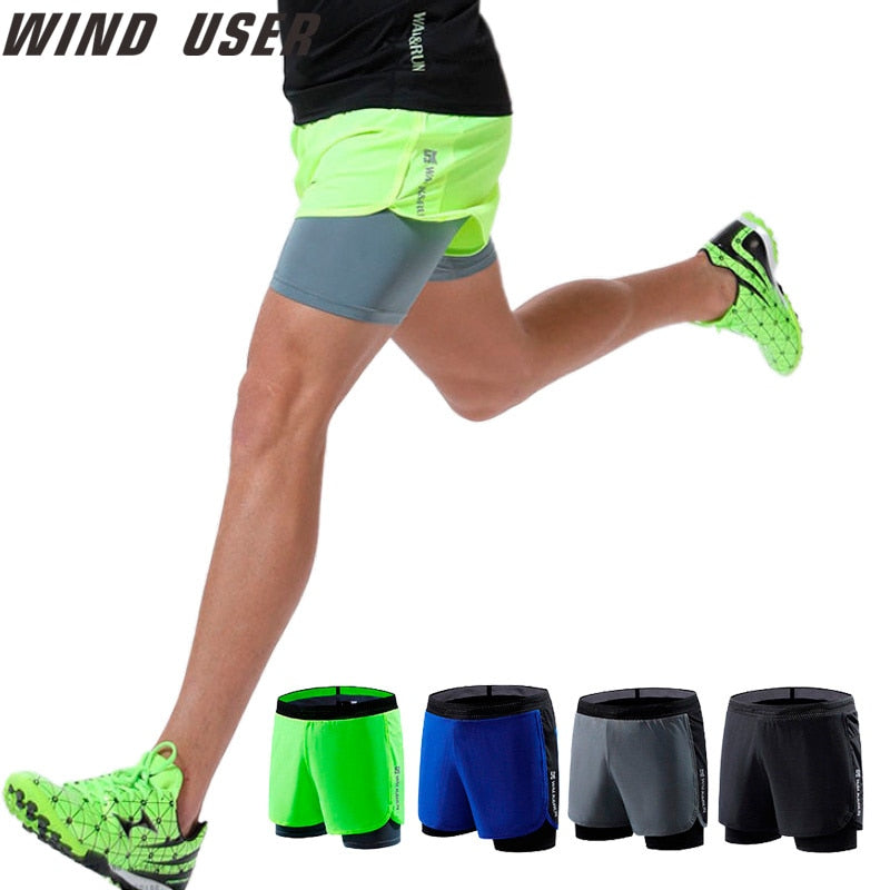 Gym shorts  Men Mock Two-Piece Marathon Running Track and Field Training Fitness Quick-Drying  Sports Shorts