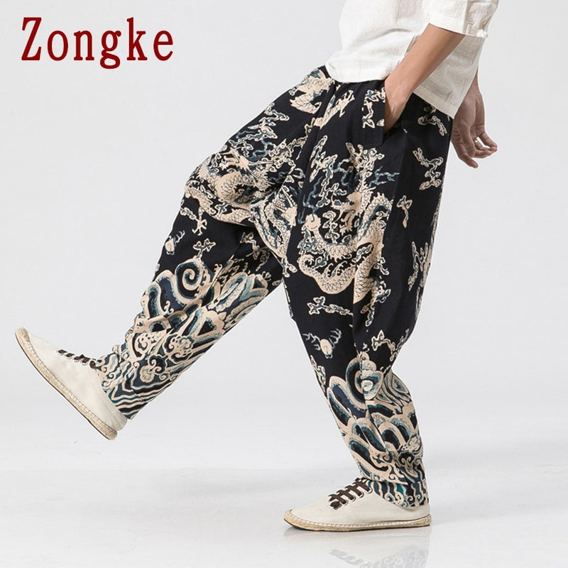 Zongke, pantalones con diseño de dragón, pantalones para correr para hombre, pantalones para hombre, ropa de calle, pantalones de chándal, pantalones Harem para hombre, pantalones XXXL 2022, novedad de primavera