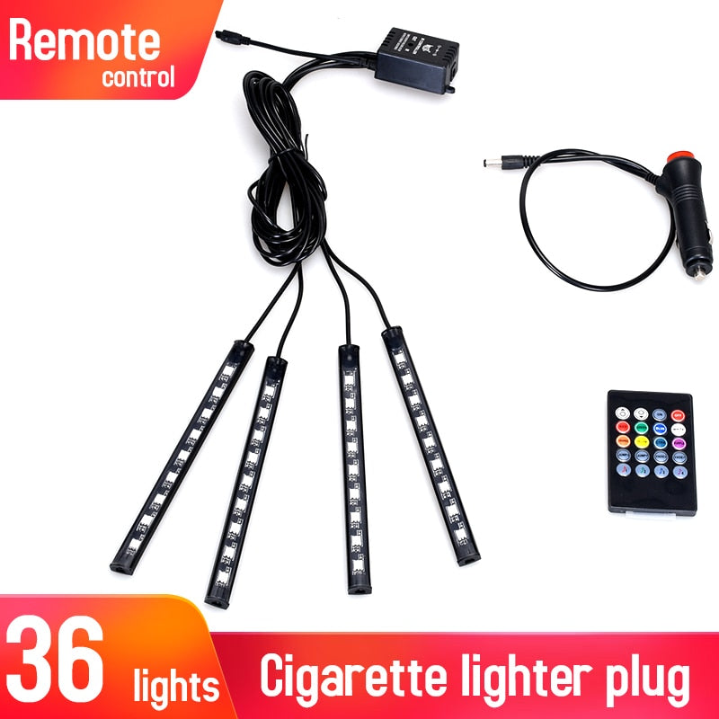 Retroiluminación Led para Interior de coche con encendedor de cigarrillos Usb ambiente ambiente luz ambiental Rgb aplicación remota Auto pie lámpara decorativa