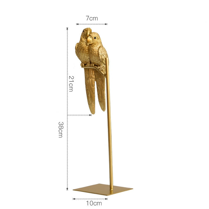 Nordic Creative Resin Simulated Animal Parrot Bird Crafts Ornaments Gold Modern Home Desktop Decoration Miniature Figurines