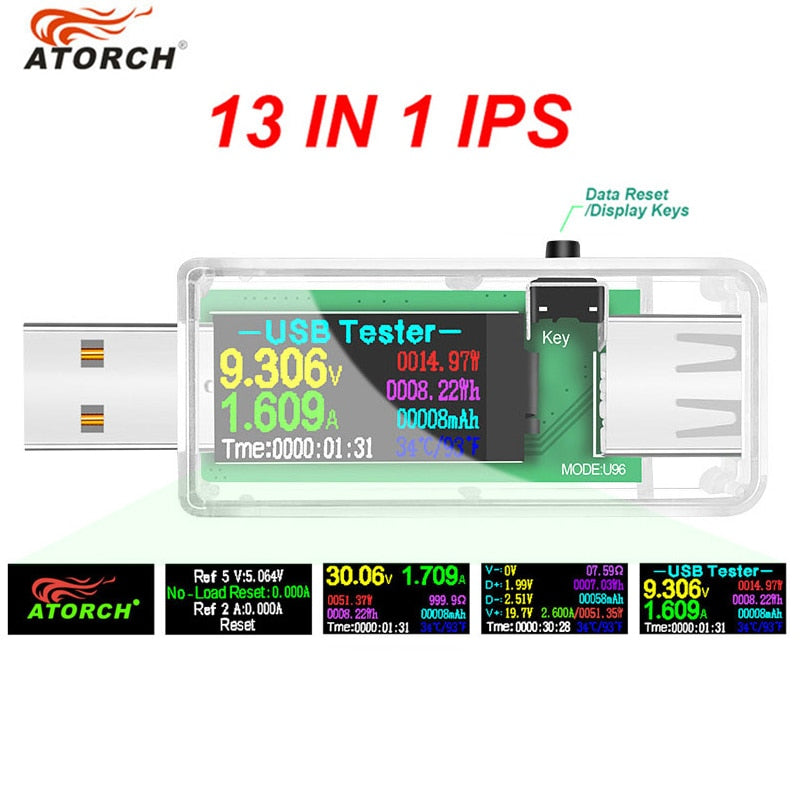 U96P 13 in 1 USB Tester Current Voltage Indicator Electric Ammeter Power Meter Charge DC Digital Multimeter Voltmeter Wattmeter