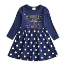 DXTON Winter Kids Dresses For Girls Flying Sleeve Unicorn Children Dress Star Stripe Toddler Cotton Clothing Causal Girls Dress