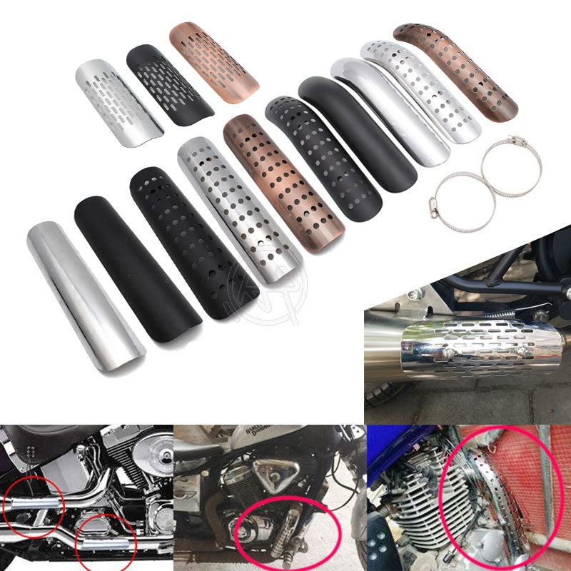 Black/Chrome /Brown Motorcycle Curved Exhaust Muffler Pipe Heat Shield Cover Guard Protector Universal for Honda Harley