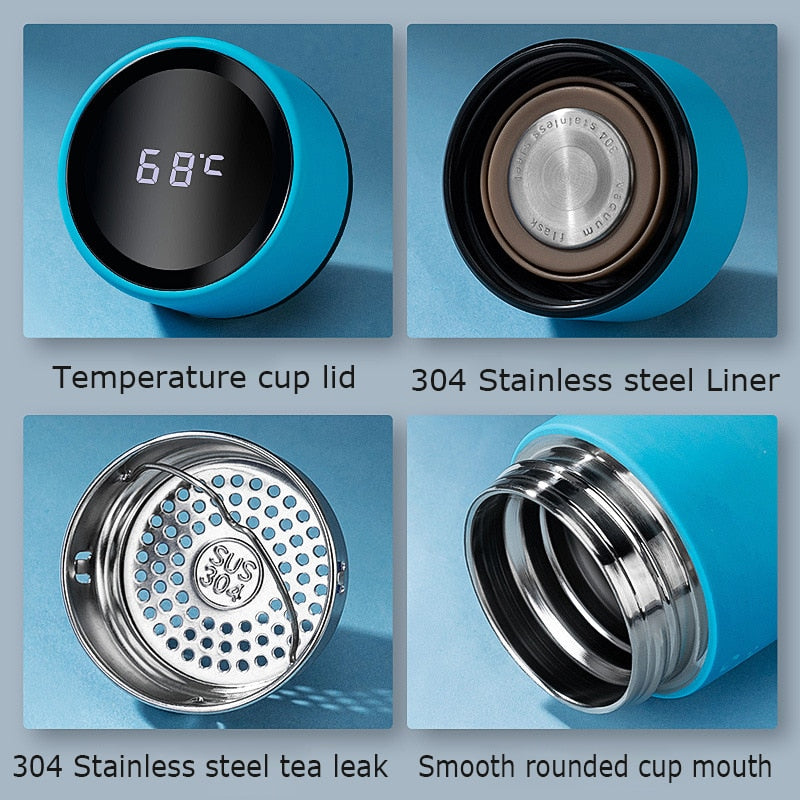 Termo inteligente de 450ML, botella de agua con pantalla Digital Led de temperatura, tazas térmicas de café de acero inoxidable, tazas de aislamiento inteligente