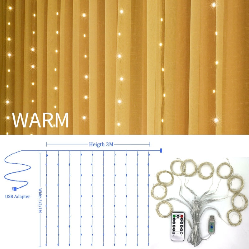 3m 100/200/300 LED Curtain String Light Flash Garland Rustic Wedding Party Decoration Table Bridal Shower Bachelorette Home Gift