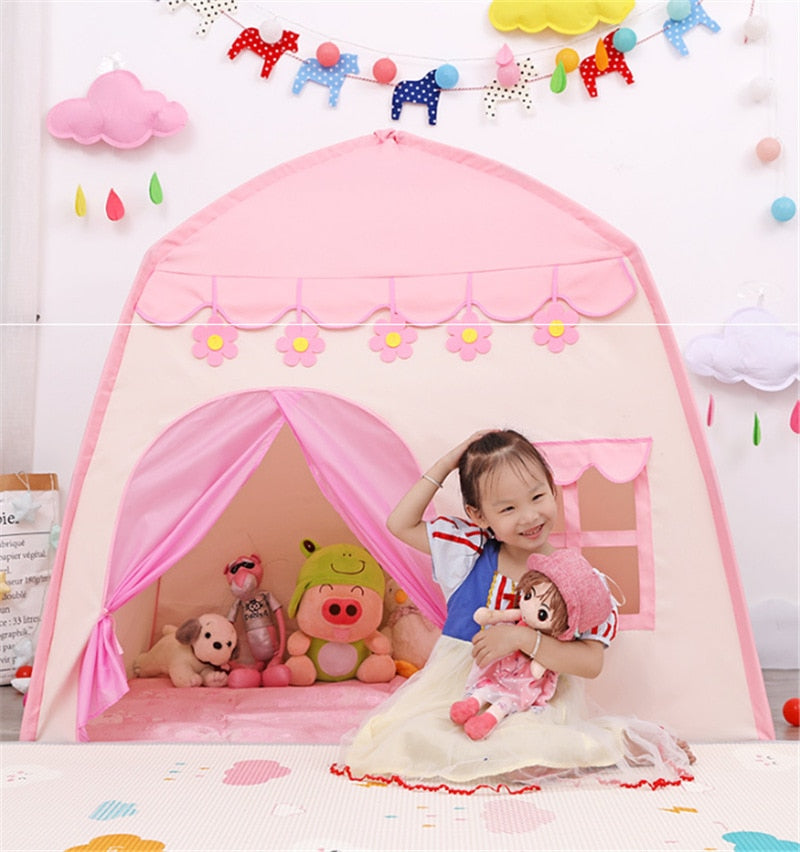 Kids Indoor Outdoor Castle Tent Toy Baby Princess Game House Flowers Blossoming Boy Girl Oversize House Folding Game Gifts