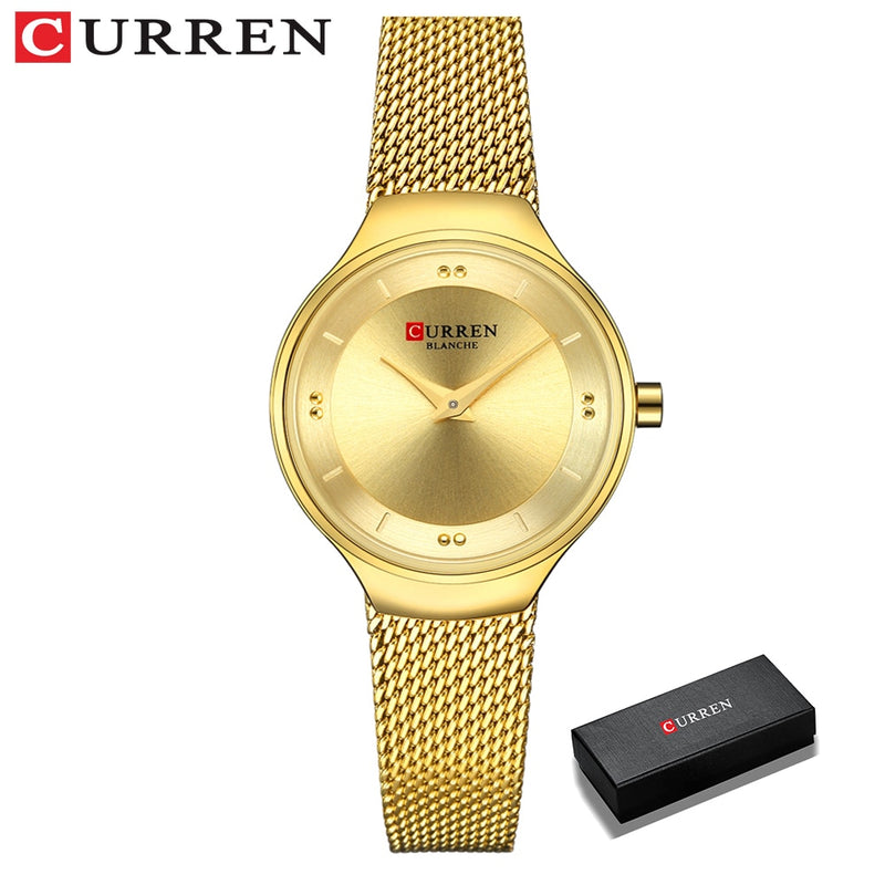 Elegant Women Watches CURREN Fashion Quartz Stainless Steel Mesh Watch Female Simple Wristwatch for Ladies Clock reloj mujer