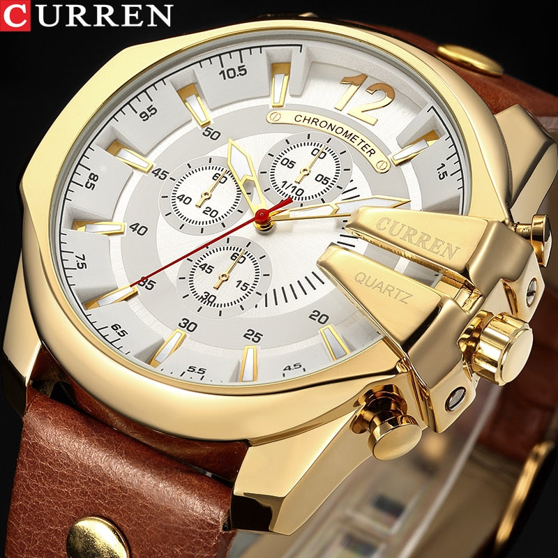 Hombres Marca de lujo CURREN Nueva moda Casual Deportes Relojes Diseño moderno Reloj de pulsera de cuarzo Correa de cuero genuino Reloj masculino