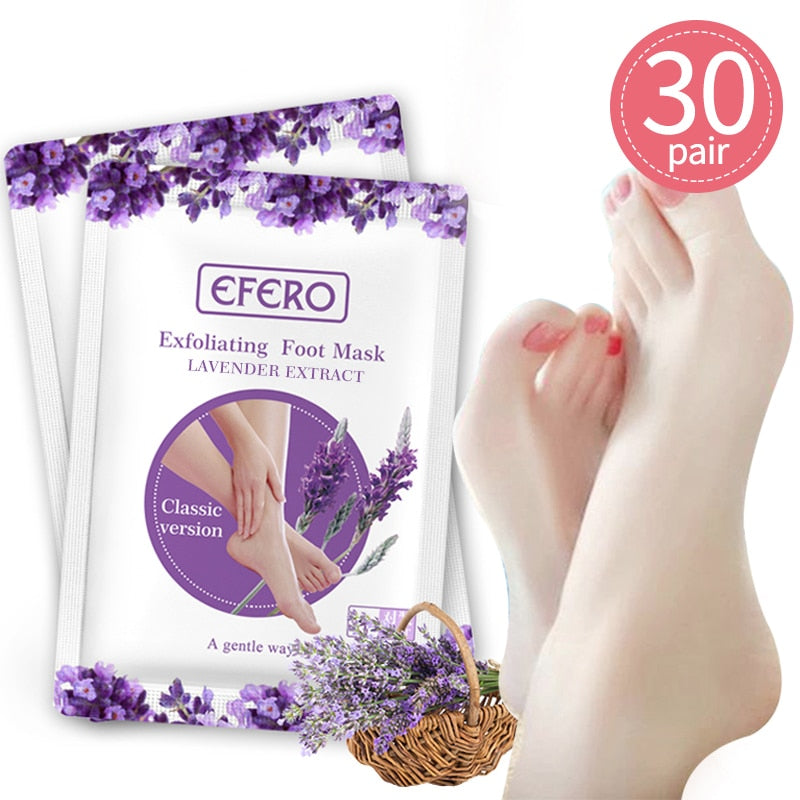 EFERO, 30 pares de mascarillas exfoliantes para pies, calcetines para pedicura, exfoliación para mascarilla para pies, removedor de piel muerta, callos, mascarilla blanqueadora para pies