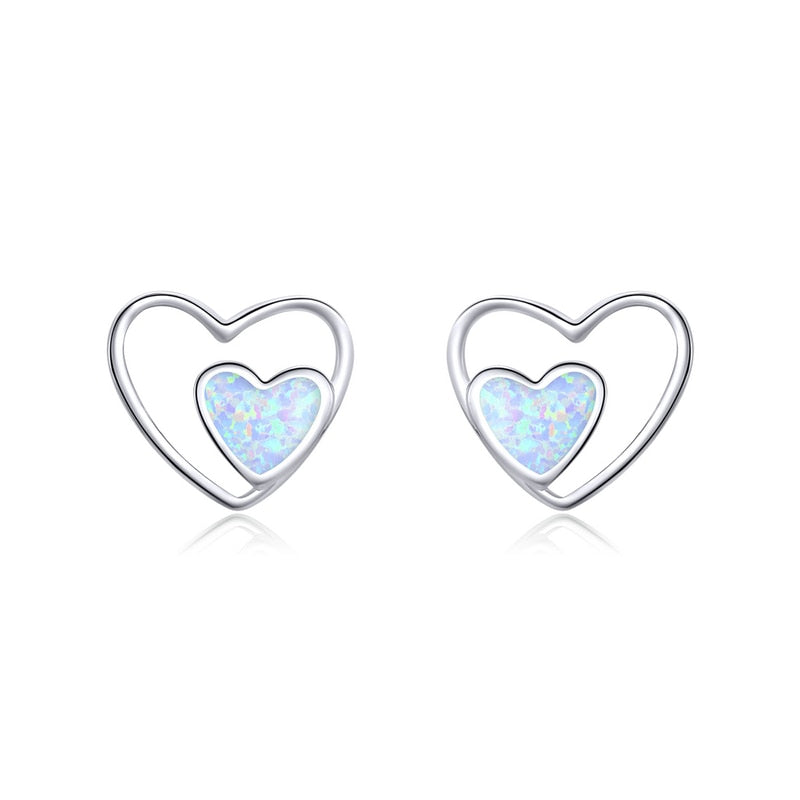 WOSTU 925 Sterling Silver Opal Stud Earrings Cat Unicorn Heart Blue Opal Earrings For Women Original Silver 925 Jewelry