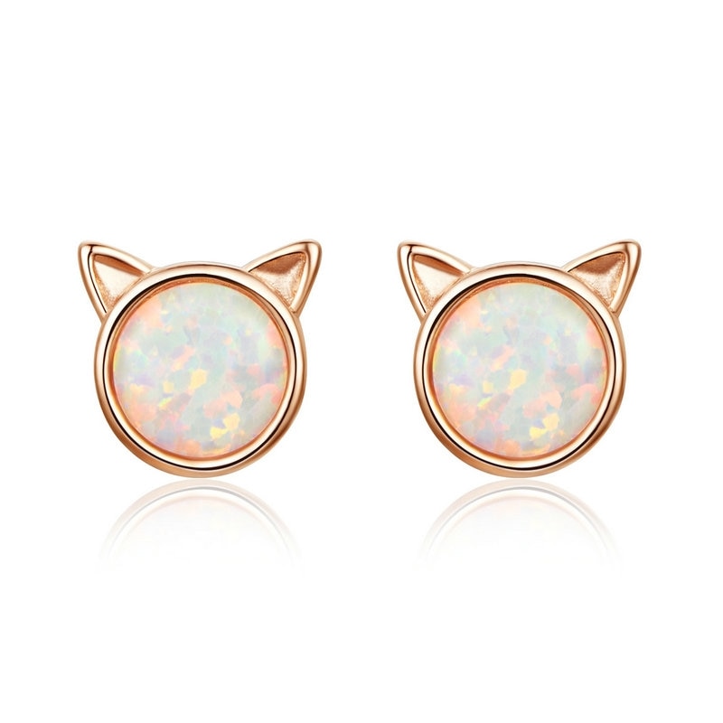 WOSTU 925 Sterling Silver Opal Stud Earrings Cat Unicorn Heart Blue Opal Earrings For Women Original Silver 925 Jewelry