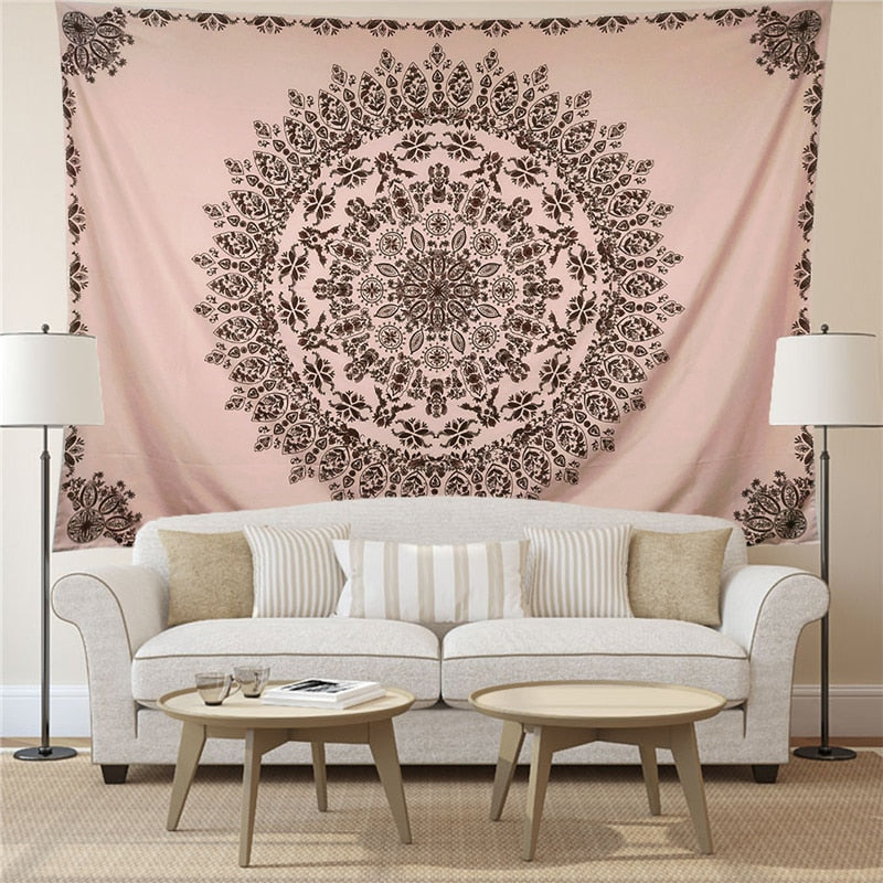 Pink Starry Sky Wall Carpet Tapestry Wall Hanging Moon Hippie Psychedelic Tapestry Mandala Floral Boho Decor Yoga Beach Blanket