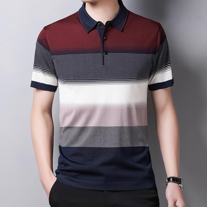 2022 Brand Short Sleeve Polo Tee Shirt Men Casual Summer Striped Men&