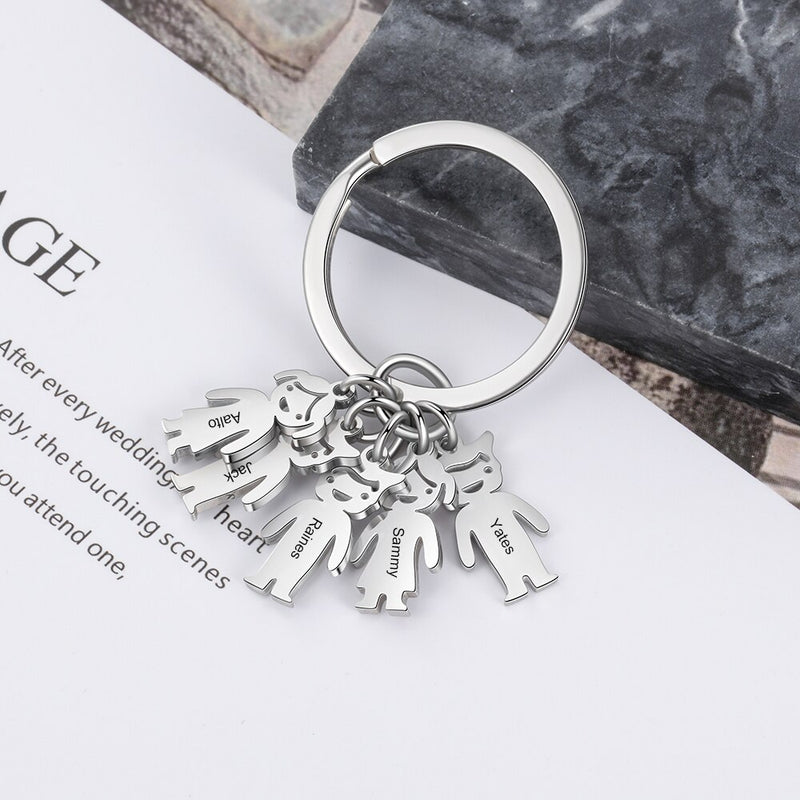 JewelOra Personalized Name Stainless Steel Children Charm Keychain Customized Engrave Boy/Girl Charms for Women Ladies