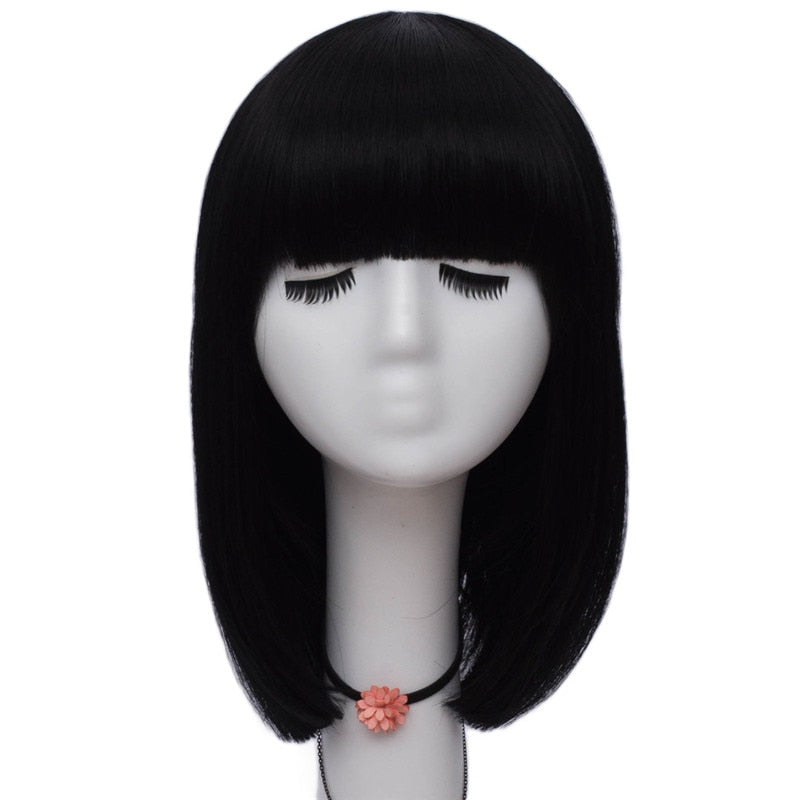 Women Orange Short Cosplay Wig with Bangs BOb Hairstyle  Heat Resistant Fiber Synthetic Straight Hair