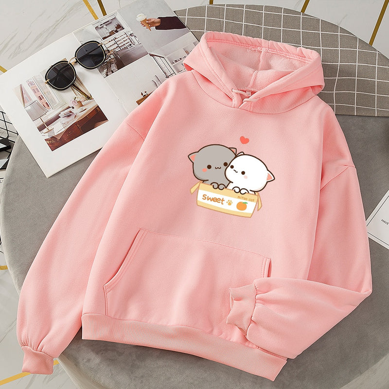 Grunge Aesthetic Hooded Hoodies Women Kawaii Oversized Graphic Sweatshirt Ladies Casual Harajuku Couple Clothes Sudadera Mujer