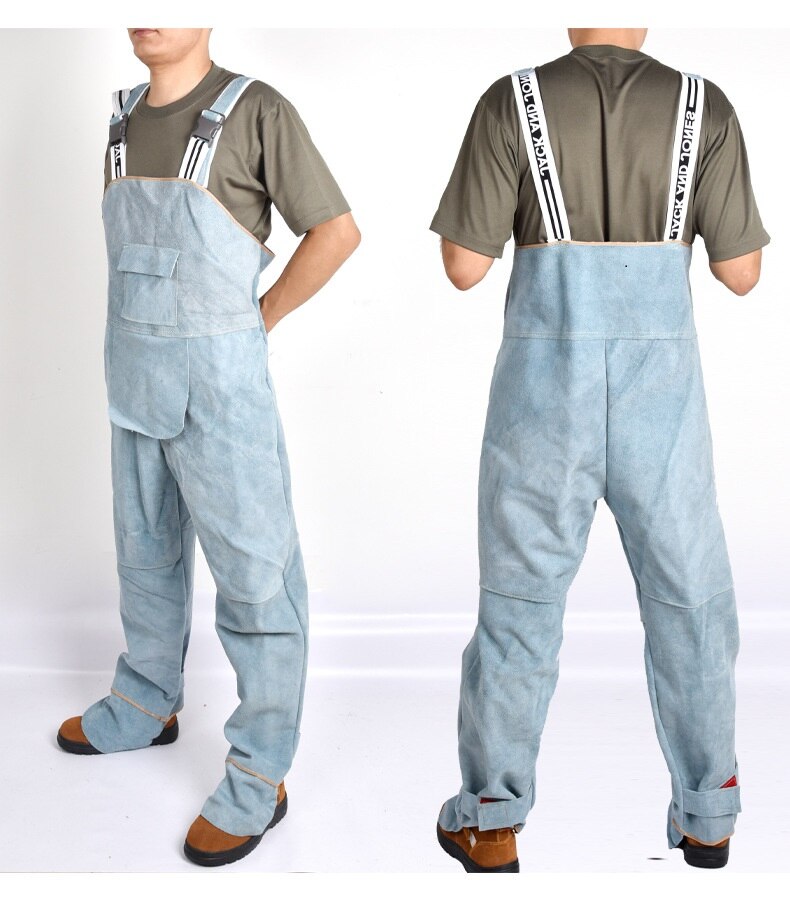 Welding Clothing Mens Bib Overalls Safety Coverall High Temperature Protective Leather Flame Retardant Repair Welder Strap pants