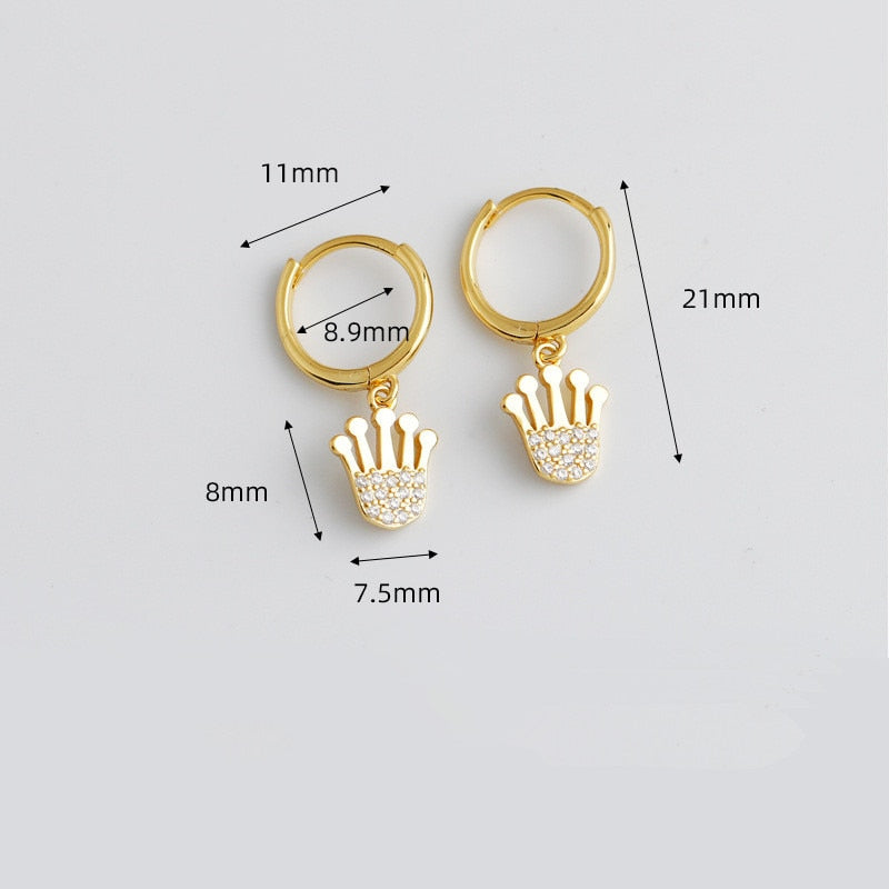 Pendientes de tuerca con colgante de circón de cristal pavé de corona de princesa a la moda de WANTME para mujer, regalo de joyería Punk de Plata de Ley 925 auténtica