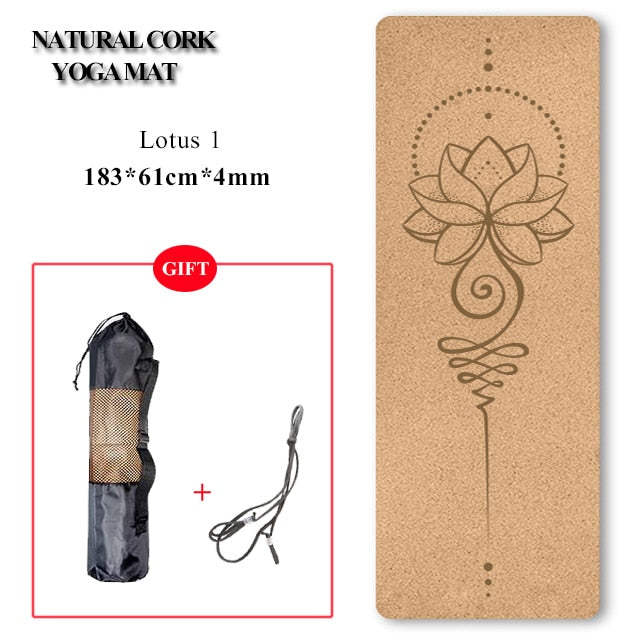 72 *24 inch Natural Cork TPE Yoga Mat Non-slip Pilates Exercise Mats Fitness Gym Sports Slimming Balance Training Pads 4mm