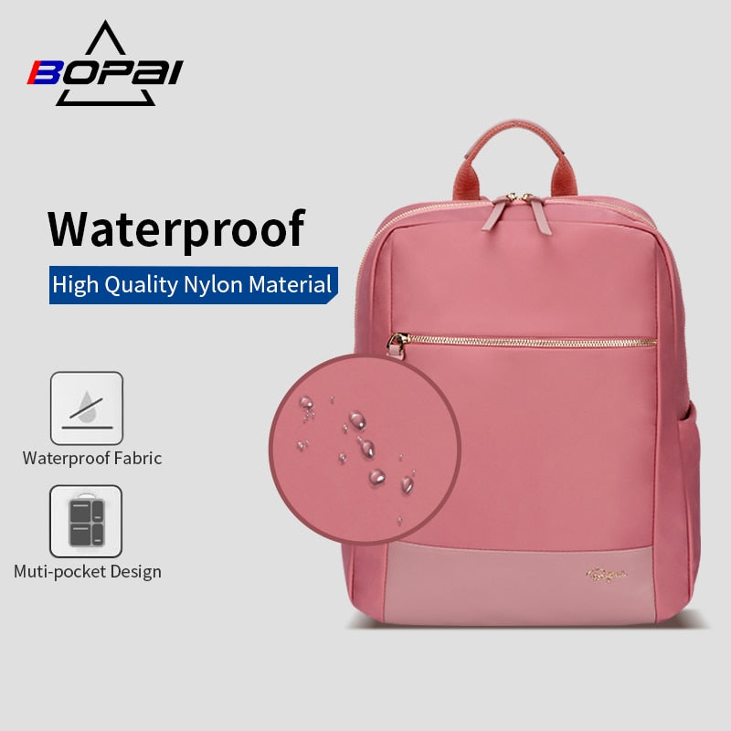 BOPAI New Laptop Backpack Women 14 Inch Waterproof Pink Fashion Female Travel Daypacks School Back Packs Bags for Teenager Girls