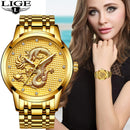 LIGE, relojes para mujer, reloj de moda para mujer, reloj clásico para mujer 2022, reloj de pulsera dorado de cuarzo con diamantes de marca de lujo, regalo para mujer + caja