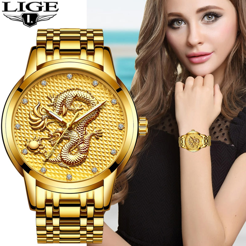 LIGE Women Watches Women Fashion Watch 2022 Classic Ladies Watch Luxury Brand Diamond Quartz Gold Wrist Watch Gift For Women+Box