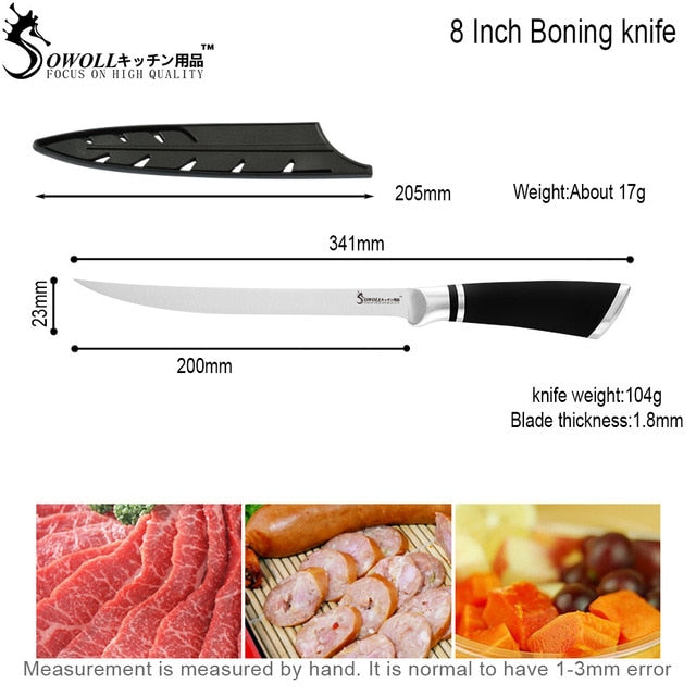 Cuchillo de Chef para deshuesar de 6, 7 y 8 pulgadas, cuchillo de cocina de acero inoxidable para hueso, carne, pescado, frutas, verduras, salmón, Sushi, pequeño fileteado crudo