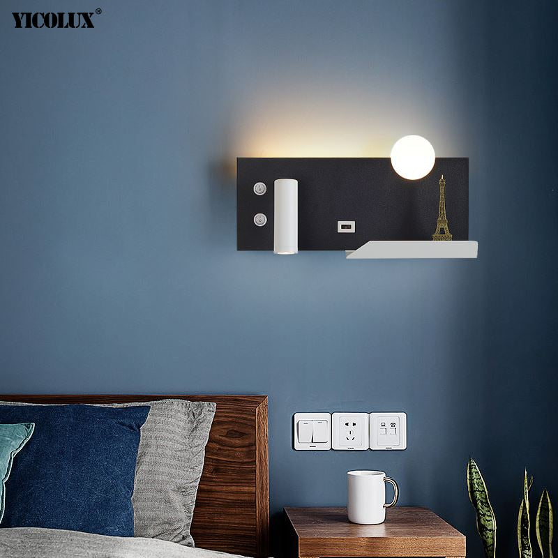 Modern LED Wall Lamp For Bedroom Bedside Study Indoor Round Iron Light Practical Luminaire Deco Maison Reading Lighting Fixtures