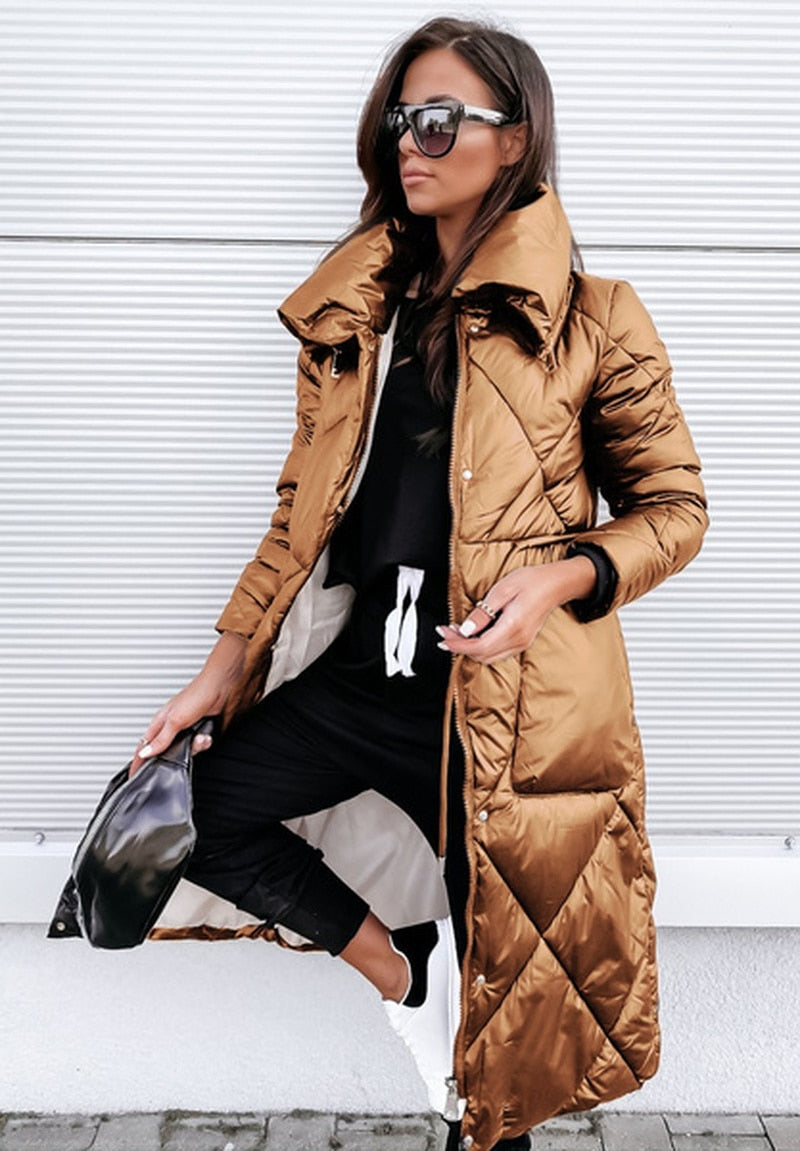Chaqueta mujer 2021 nueva moda Color sólido manga larga cremallera chaquetas invierno cálido Casual largo moda abrigo prendas de vestir exteriores S-5XL