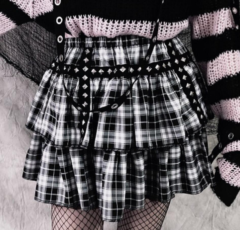 Gothic Grunge Punk Purple Black Pink Striped Knitted Sweater For Women Girls Chic Streetwear