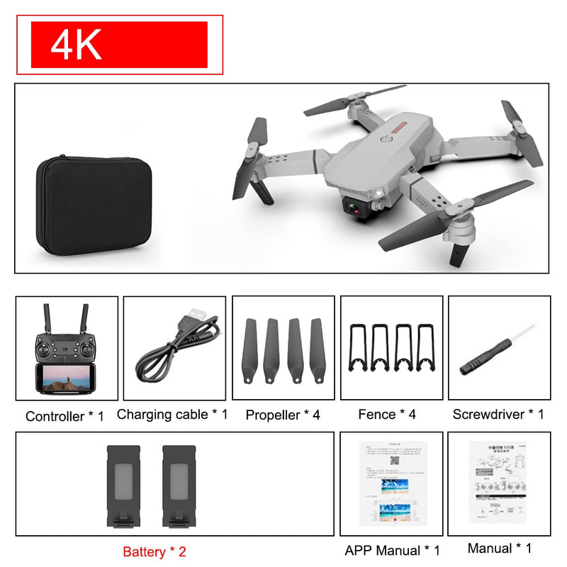 Mini drone E88 Pro 4k HD dual camera visual positioning 1080P WiFi FPV drone height preservation RC Quadcopter