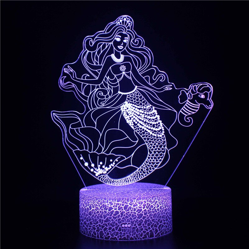 Beautiful Disney Mermaid Princes Ariel Cartoon LED Night Light Children Kids LED Nightlamp Girls Gifts 3d Decorative Table Lamp
