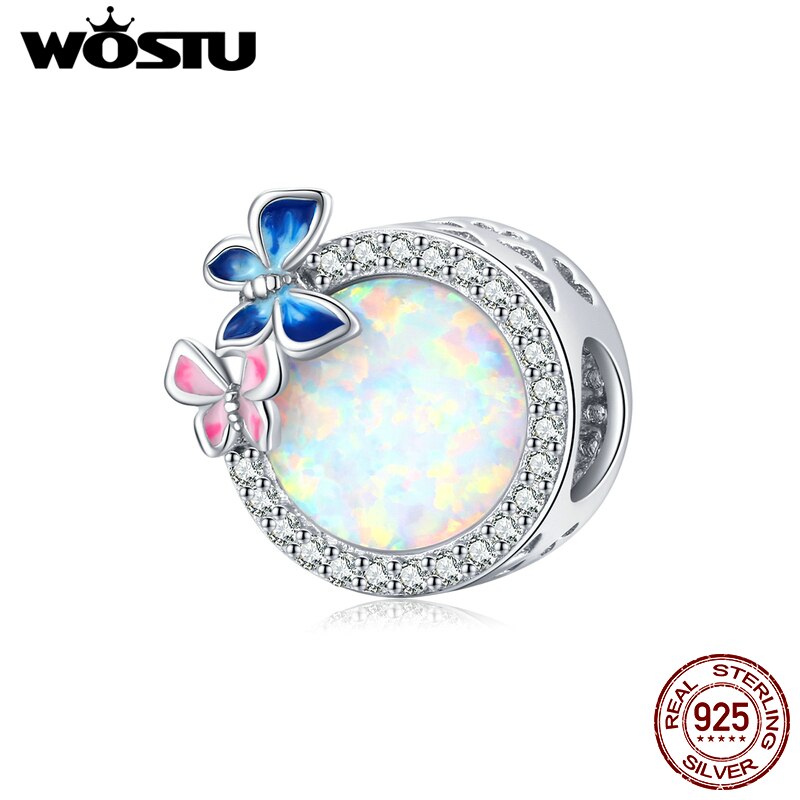 WOSTU 925 Sterling Silver Colorful Spring Charm Bird & Flower Pendant Fit Original Bracelet DIY Necklace Pendant Jewelry