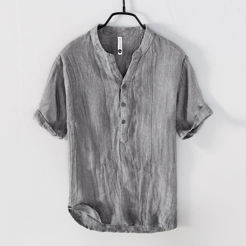 L888 Männer Vintage Leinen T-Shirts Pullover Lässig Frisch Chinesischer Stil V-Ausschnitt Halbarm Mode Urban Dünn Atmungsaktiv T-Shirts Männlich