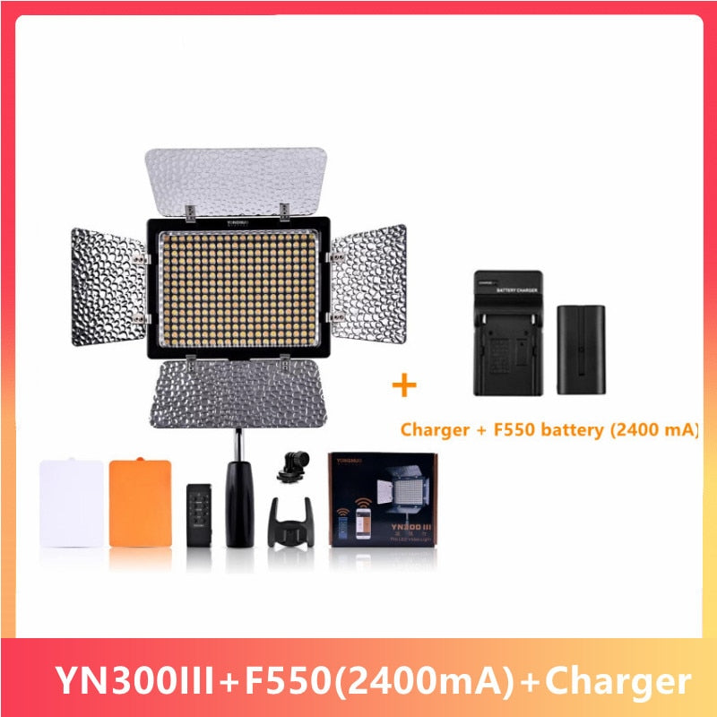YONGNUO YN300 III YN-300 lIl 3200k-5500K CRI95 Cámara Foto LED Luz de video Luces de fotografía con NP-F550 Batería y cargador