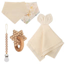 Baby Silicone Teether Wooden Rattle Toys Double Side Cotton Bibs Sleeping Dolls Soothe Appease Towel Newborn Nurse Accessories