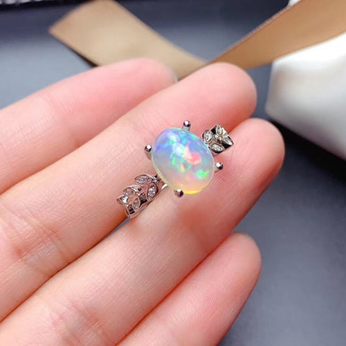 LeeChee echter Opalring für Frauen, Jahrestagsgeschenk, 8 x 10 mm, weißer Opal, Edelstein, bunt, feiner Schmuck, echtes 925er Sterlingsilber