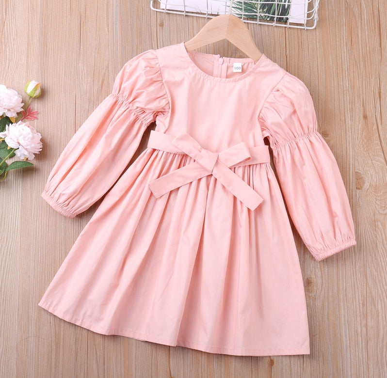 Vestido de humor oso para niñas, nuevo estilo universitario, vestido de manga larga con lazo para estudiantes de primavera y otoño, ropa para niños, vestidos de princesa