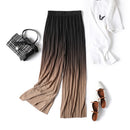 Female Summer Ice Silk Gradient Color Wide Leg Pants Pleated Nine Points Large Size High Waist Drape Skirt Straight Beach Pants