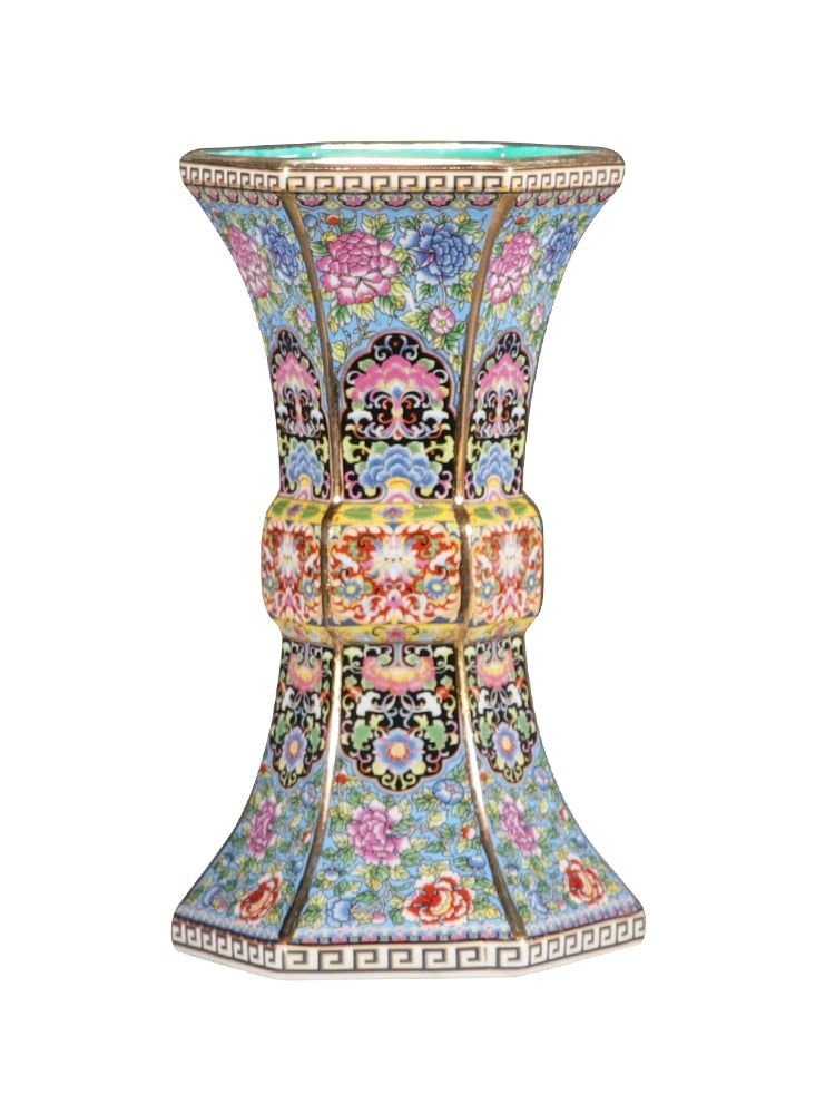 Emaille Qianlong Jahr der Qing-Dynastie Goldene sechseckige Vase Antikes Porzellan Sammlung von antikem Porzellan