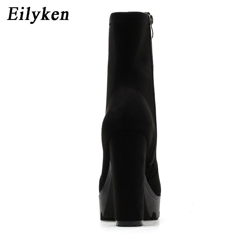 Eilyken 2022 nueva moda Otoño Invierno tacones altos botines mujeres tacón grueso plataforma botas señoras botas de trabajo tamaño 41 42