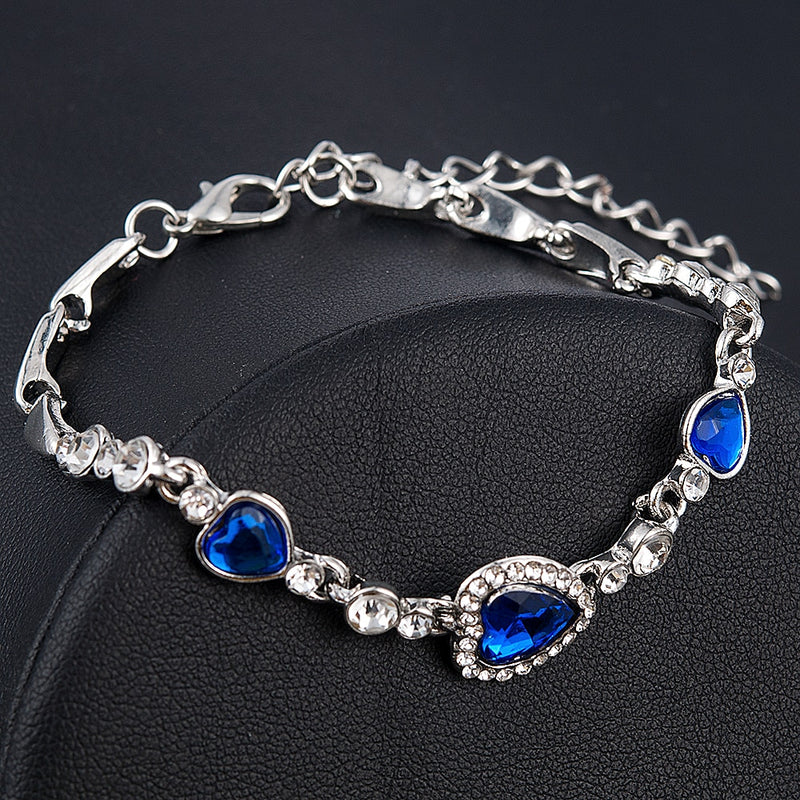 2020 New Korean Fashion Jewelry Crystal Heart Charm Bracelets &amp; Bangles Pulseiras Blue Rhinestone Bracelets For Women