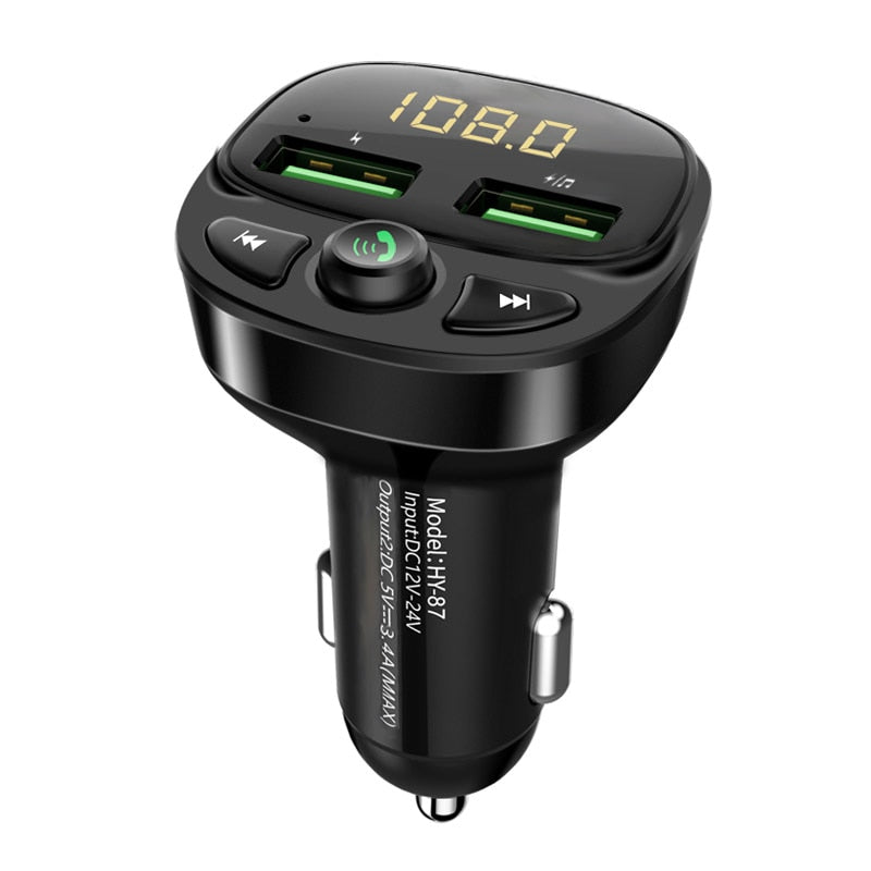 Konrisa Car FM Transmitter Bluetooth 5.0 Dual USB Charger Wireless Handsfree Car Kit FM Adapter Support TF Card USB Drive