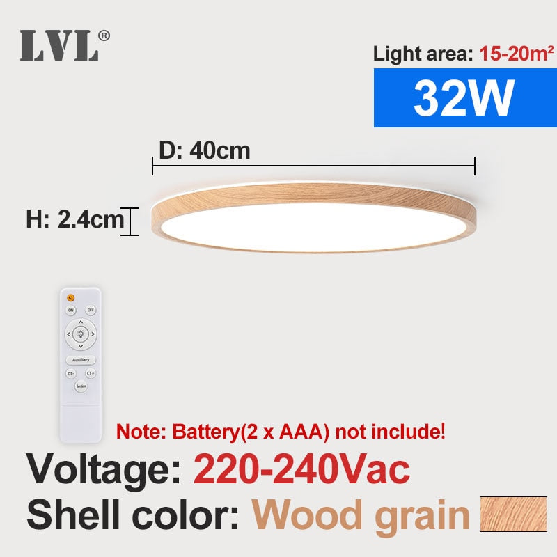 Luz de techo Led con Control remoto moderno, grano de madera dorada, 24W, 32W, dormitorio, sala de estar, cocina, baño, lámpara de techo regulable RC