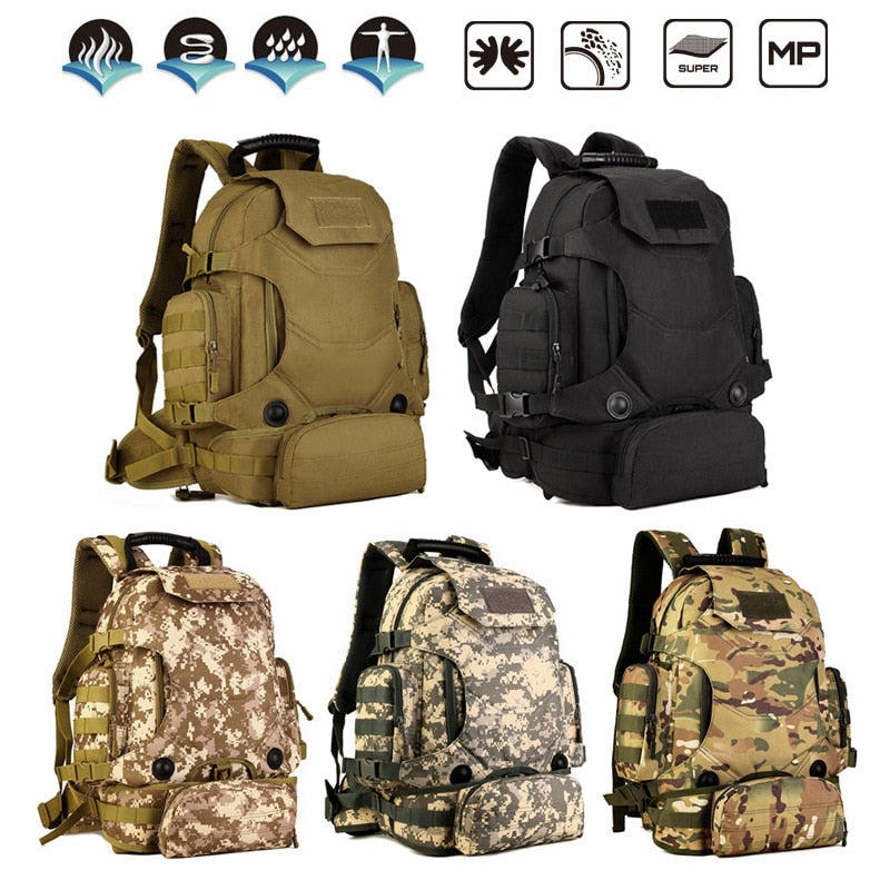 Mochila táctica de 40L 2 en 1, riñonera militar, mochila militar, mochila Molle para deportes al aire libre, bolsa para acampar, senderismo, escalada