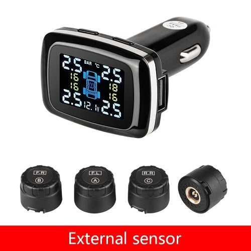Jansite Car TPMS Sistema de monitoreo de presión de neumáticos Sensores Encendedor de cigarrillos Puerto USB Sistemas de alarma de seguridad automática Presión de neumáticos