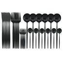 JANKNG 30pcs Black Gold Dinnerware Set Stainless Steel Flatware Set Cake Fork Spoon Knife Silverware Tableware Set Cutlery Set